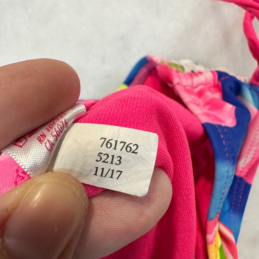 Justice Bikini Swimsuit‎ Girls 6/7 Pink Flamingo Rainbow Unicorn Flounce 2PC - Picture 3 of 8